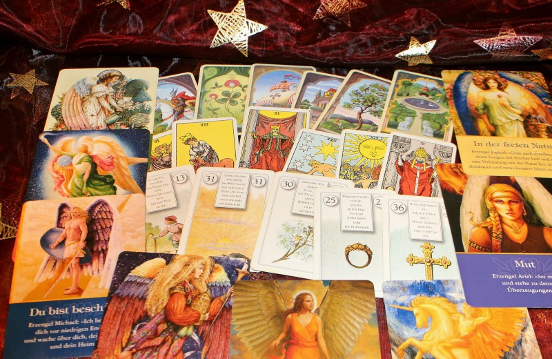 A display of colorful cards with images and sayings on them.